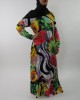Amani’s A-line Multi Colour Rose Print Long Sleeve Maxi Dress Style UK - Long Sleeve Maxi Dresses - MaxiDress038