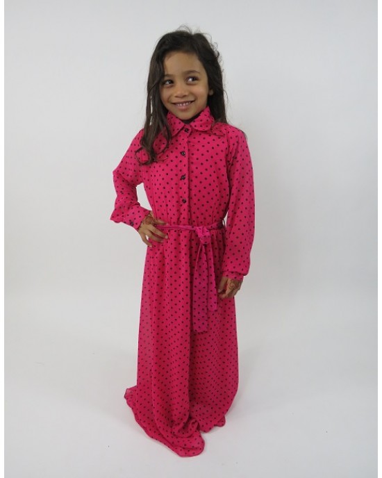Amani’s Pink Long Sleeve Polka Dot Dress For Kids – Maxi Dress Style UK - Childrens Dresses - KidsDress005