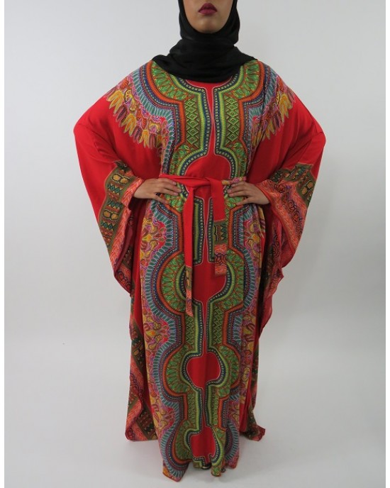 Amani’s Red Soft Cotton Kaftan Style Maxi Dress UK - Long Sleeve Maxi Dresses - MaxiDress033