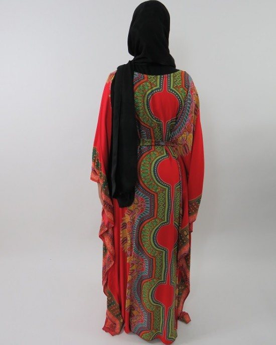Amani’s Red Soft Cotton Kaftan Style Maxi Dress UK - Long Sleeve Maxi Dresses - MaxiDress033