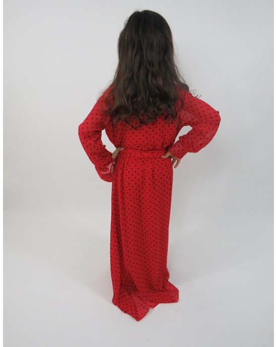 Amani’s Red Long Sleeve Polka Dot Dress For Kids – Maxi Dress Style UK - Childrens Dresses - KidsDress001