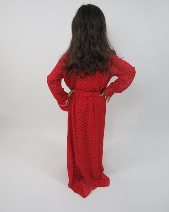 Amani’s Red Long Sleeve Polka Dot Dress For Kids – Maxi Dress Style UK - Childrens Dresses - KidsDress001