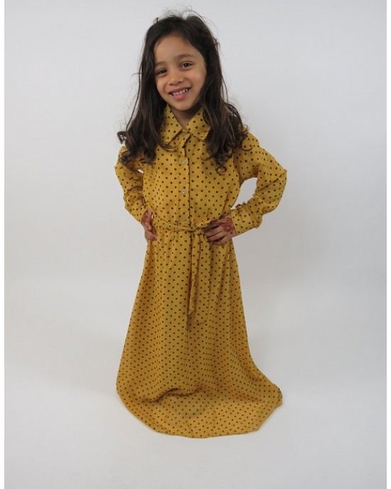 Amani’s Yellow Long Sleeve Polka Dot Dress For Kids – Maxi Dress Style UK - Childrens Dresses - KidsDress003