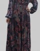 Elasticated sleeves Long Sleeve Casual Floral Bow Tie Maxi Dress - Long Sleeve Maxi Dresses - BT001