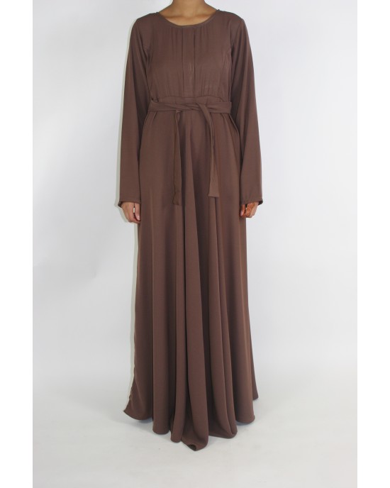 Amani’s Brown A-line Long Sleeve Maxi Dress With Pleats Style UK - Long Sleeve Maxi Dresses - MaxiDress041