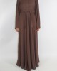 Amani’s Brown A-line Long Sleeve Maxi Dress With Pleats Style UK - Long Sleeve Maxi Dresses - MaxiDress041