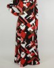 bold abstract design hooded dress long sleeve maxi dress - CLEARANCE - G010