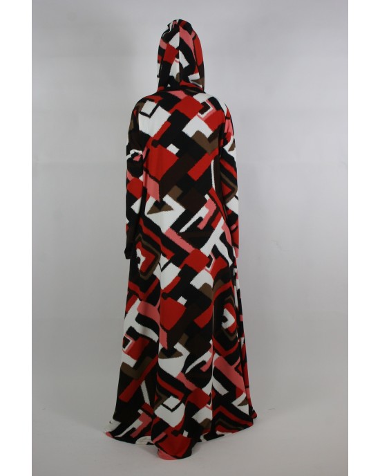 bold abstract design hooded dress long sleeve maxi dress - CLEARANCE - G010
