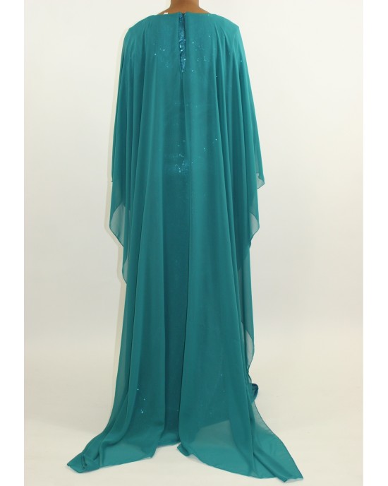 Amani’s – Occasion Long Sleeve Maxi Style With Attached Chiffon Cape Style UK - Long Sleeve Maxi Dresses - MaxiDress068